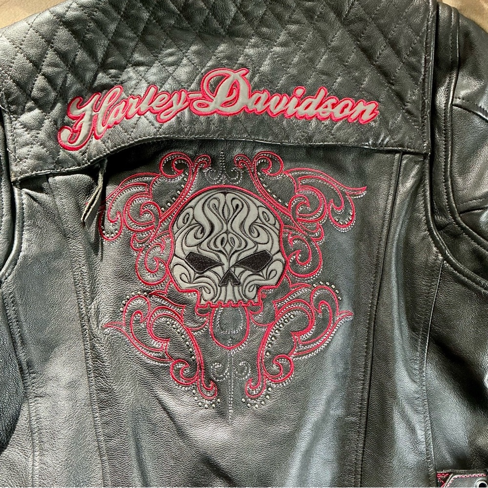 Harley-Davidson Black Jacket with Red Skull Embroidery